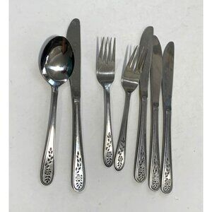 Rogers Flower Leaves Rose Stainless Steel Lot of 7 Little Forks 2 Teaspoon 1 kni